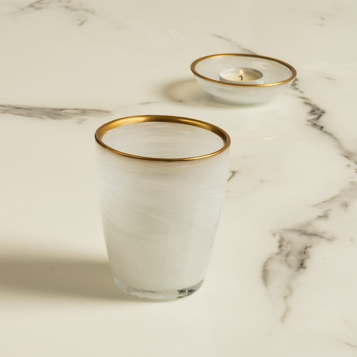 ALABASTER CUP WITH GOLD RIM 8.6 CM