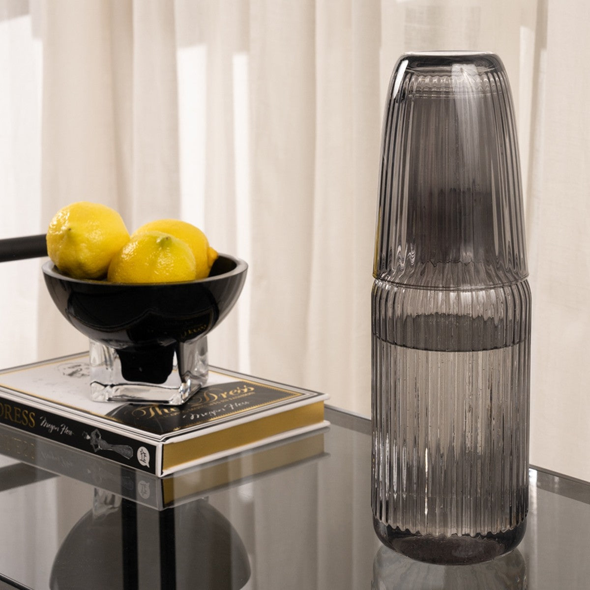 RIBBED CARAFE SET GREY