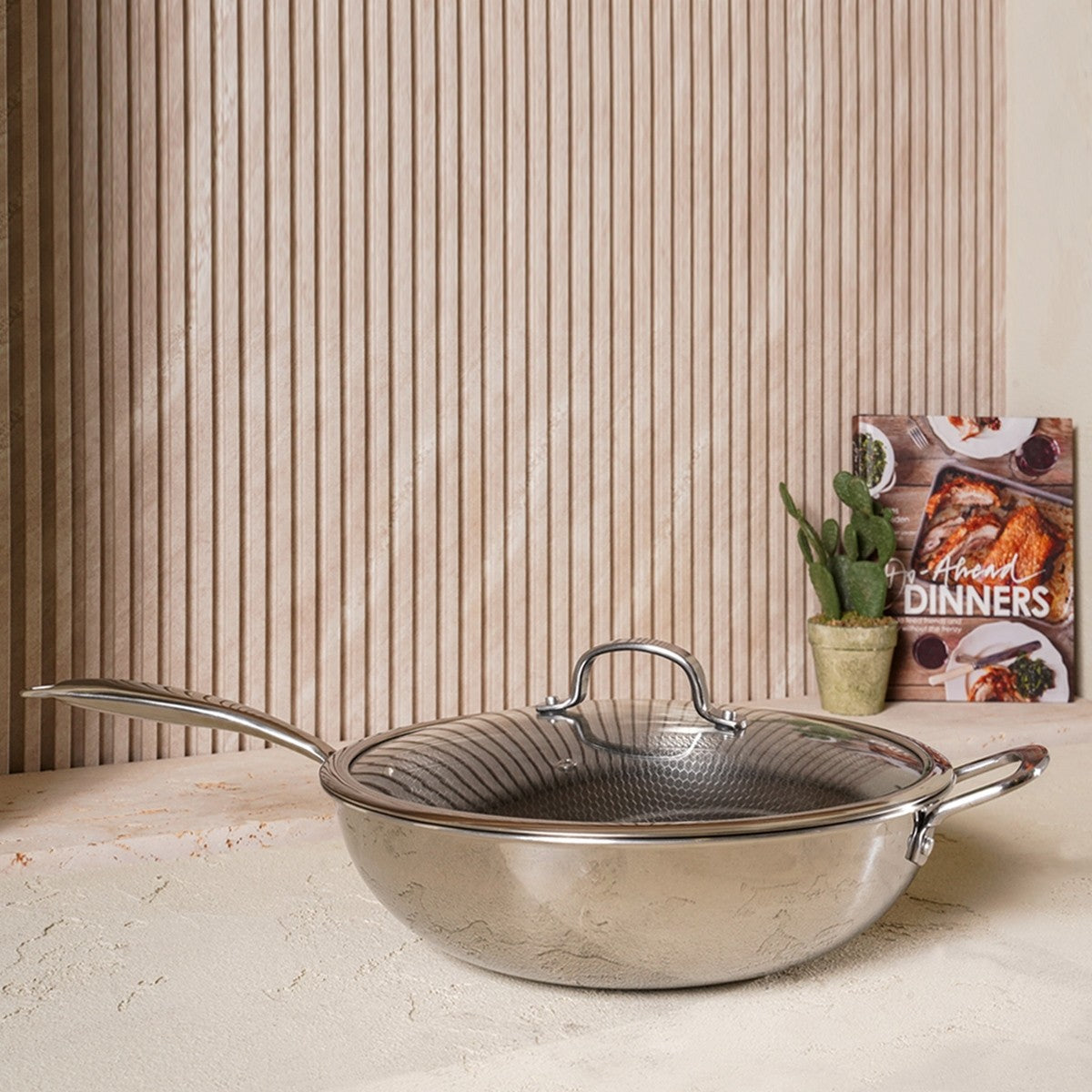 HONEY LIDDED WOK SILVER D32 CM