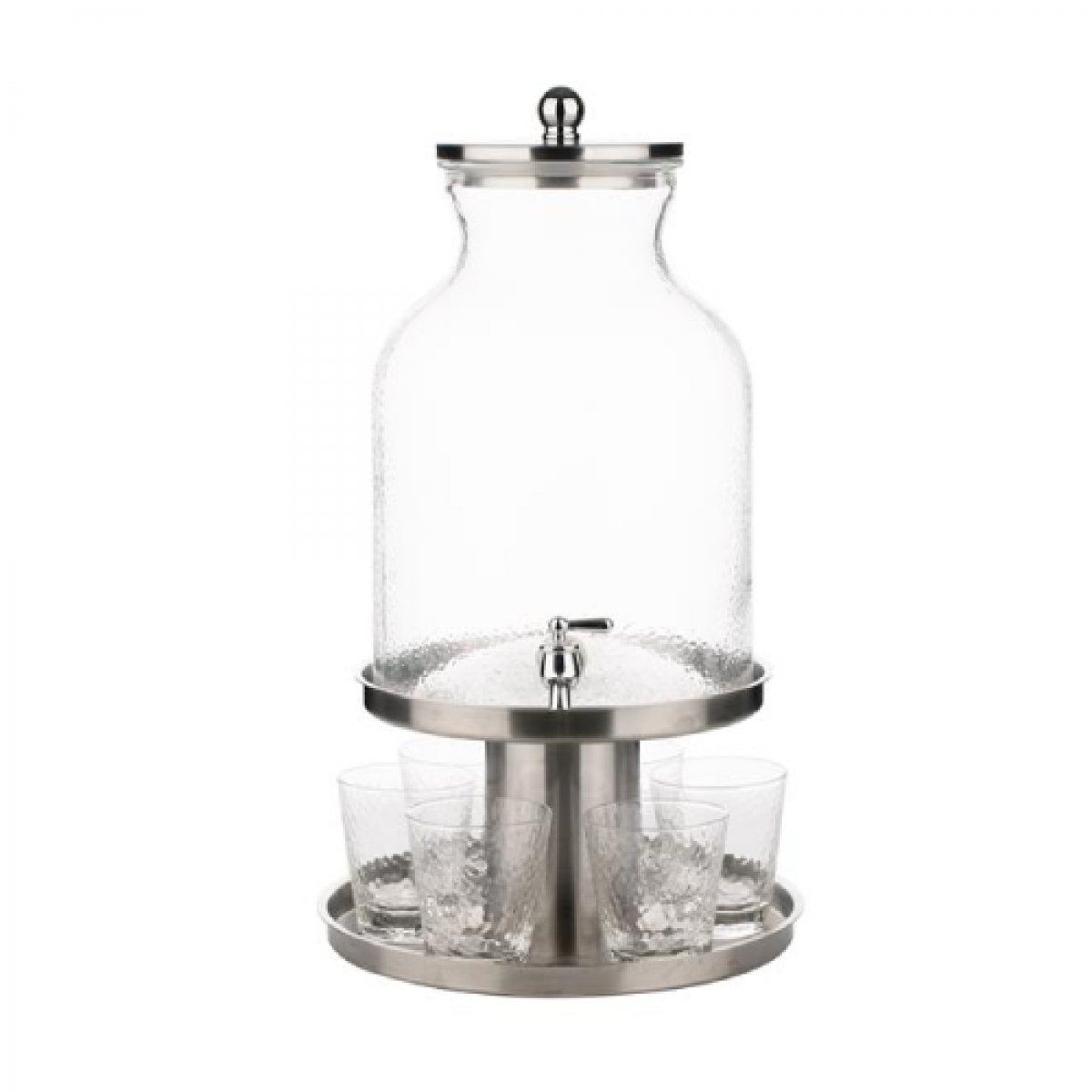 HAMMERED DISPENSER + 6PCS GLASS SILVER 11 LTR